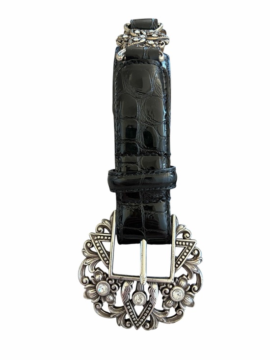 Brighton Accessories - Vintage Brighton Black Croc Embossed Leather Belt Silver Crystal Buckle Size 32